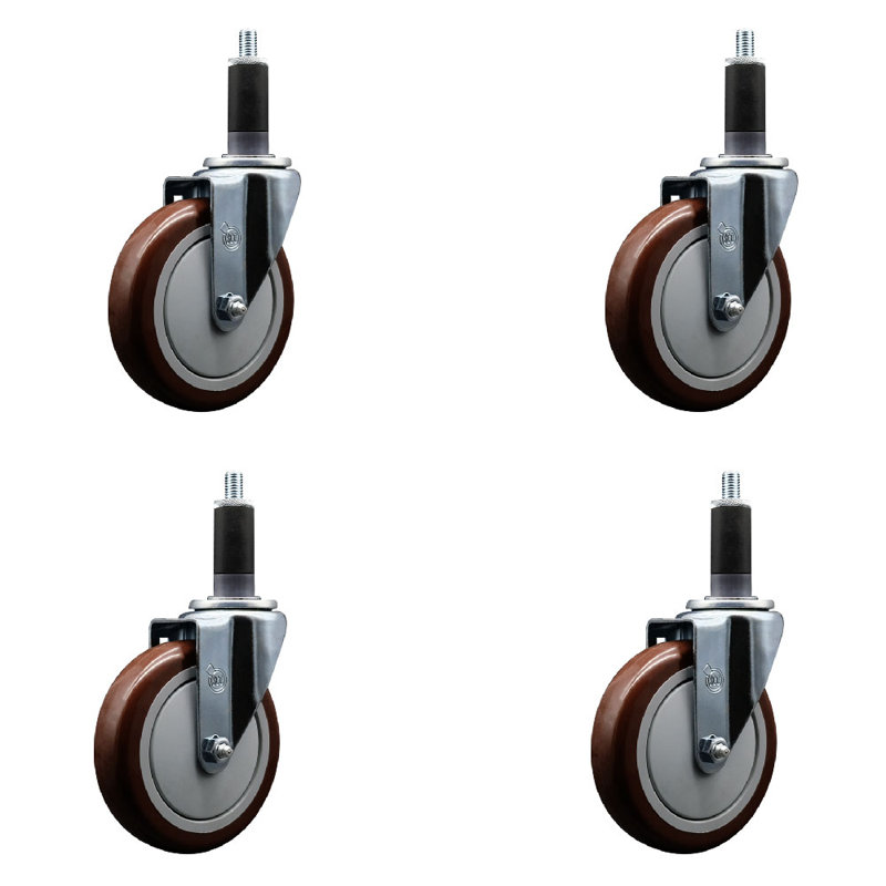Ensemble de roulettes extensibles pivotantes en polyuréthane 5 pouces 1 1/8 pouces SCC, Marron