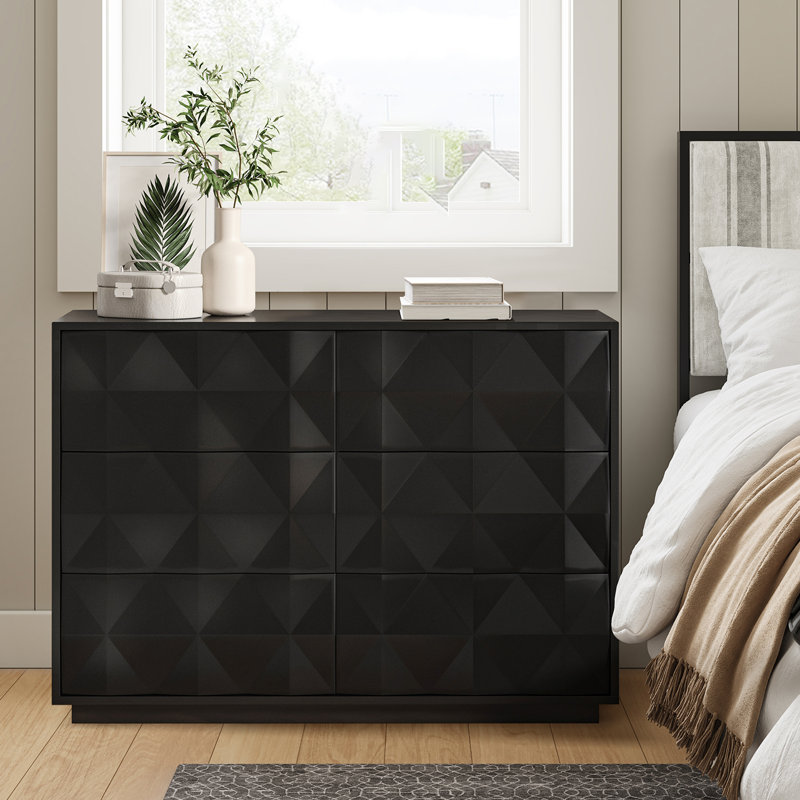 Crispa 50'' W  Modern 6-Drawer Dresser with Hidden Dresser and Compartments, Black