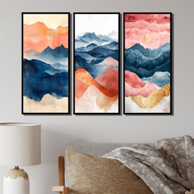 «Pink Blue Bold Landscape Bold Mountains I», collection d'art mural paysage de montagnes