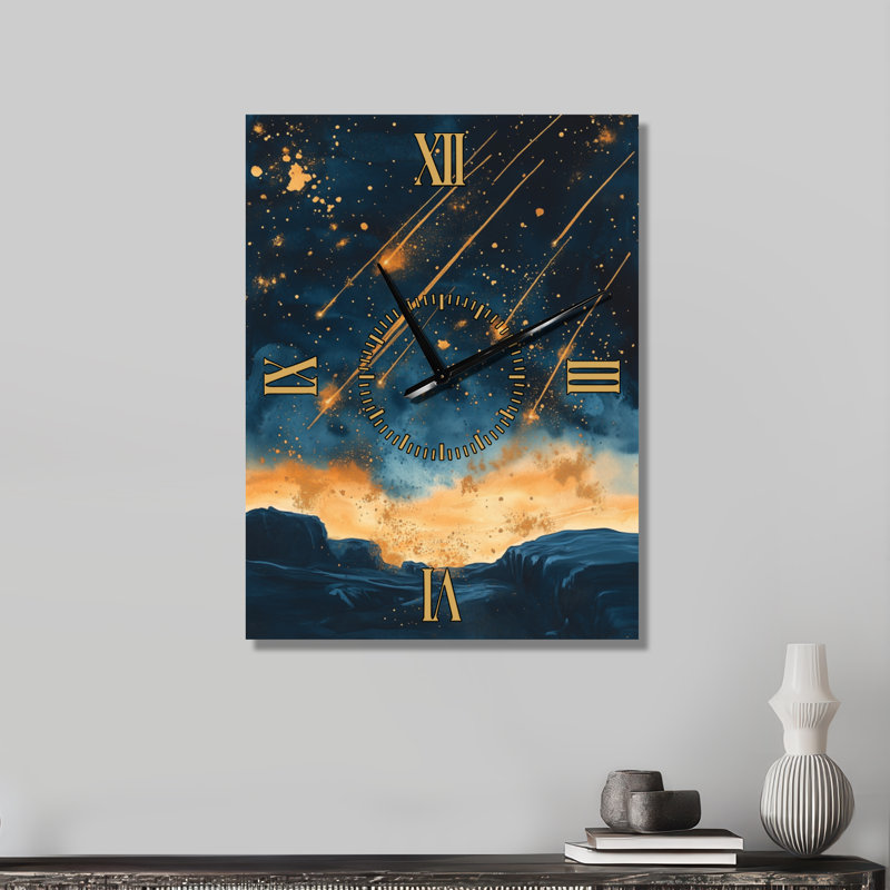 Météores à travers Minuit II - Grande Horloge Murale Céleste, H 32 po x l 24 po - Rectangle