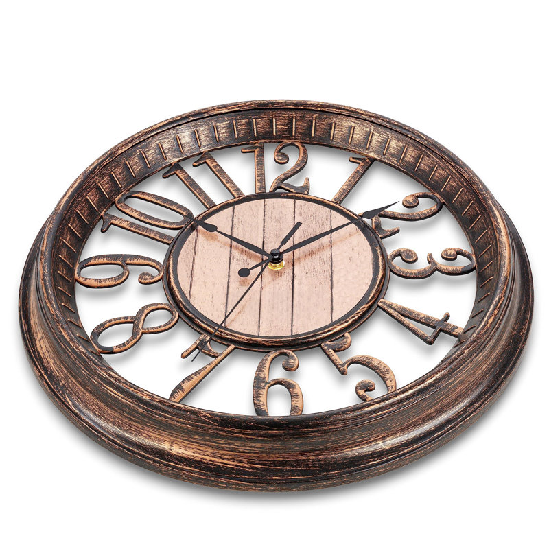 Large Wall Clock 16 Inch Non Ticking Battery Operated Brown Rustic Farmhouse Vintage Design Stylish Decorative Clocks