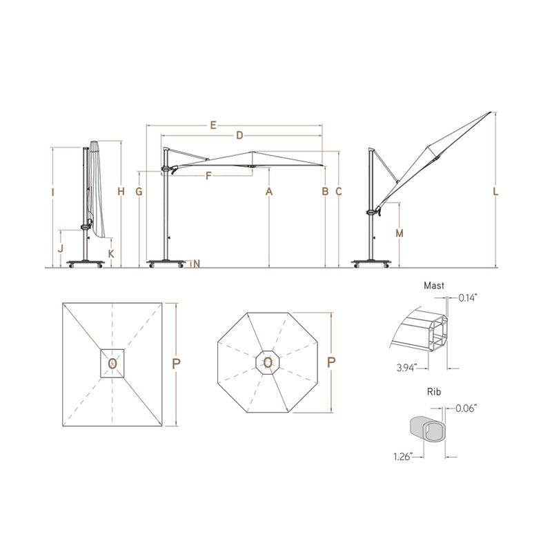 252'' W Sunbrella® Cantilever Umbrella, Matte White, Silver Anodized, Canvas Aruba Sunbrella® Canvas