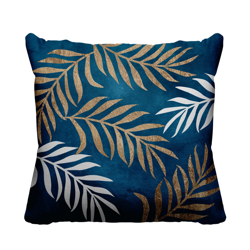 Coussin intérieur / extérieur Bobo Fern, L 19 po x H 19 po, Turquoise / or / blanc