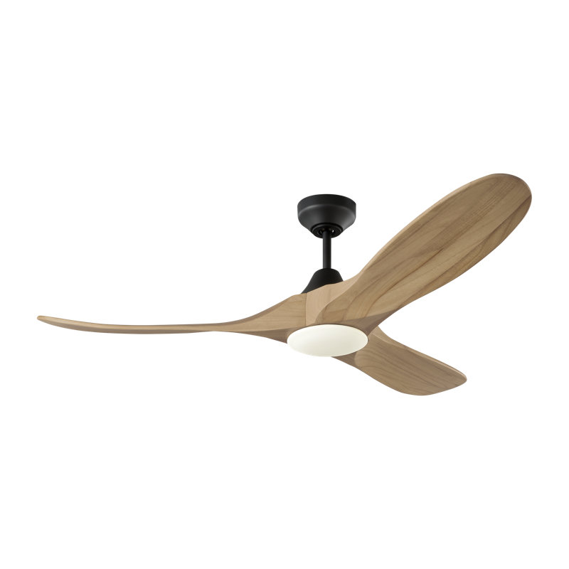 Maverick Smart 52 LED Indoor Ceiling Fan with Threaded Downrod, blades and Handheld Remote, Midnight Black, Natural Honey