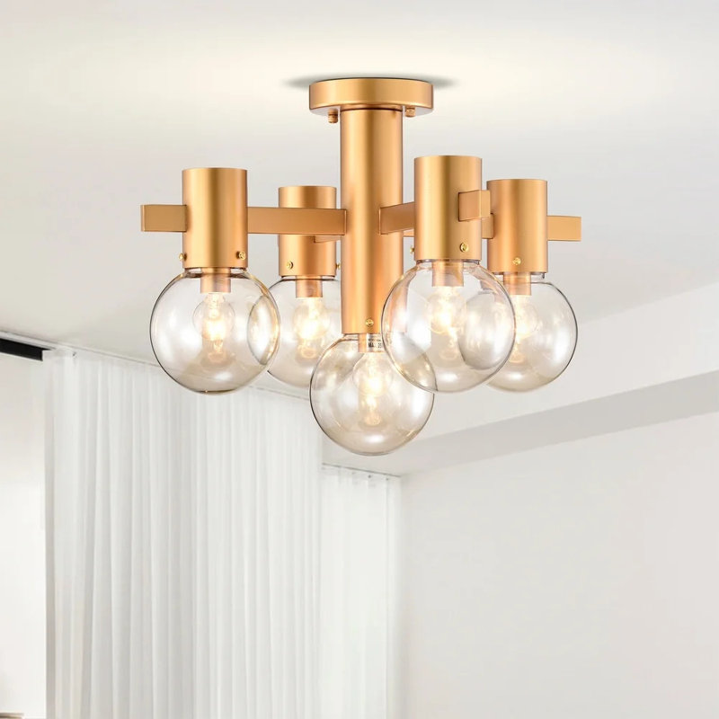 Matte Gold Semi-Flush Mount with Glass Globe Shades
