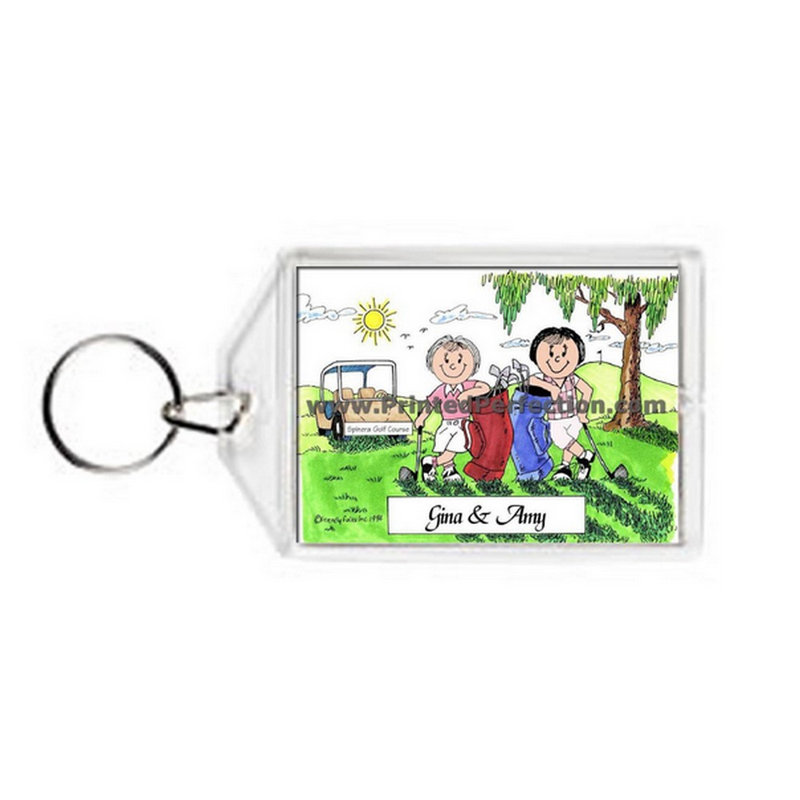 Personnalisé Golfing Buddies - Porte-clés en acrylique féminin et féminin, Oui