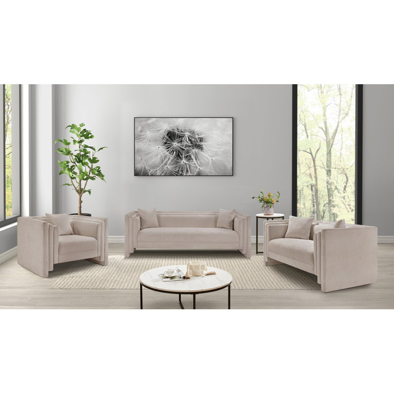 Everett Chenille Fabric Loveseat, Beige Chenille Fabric