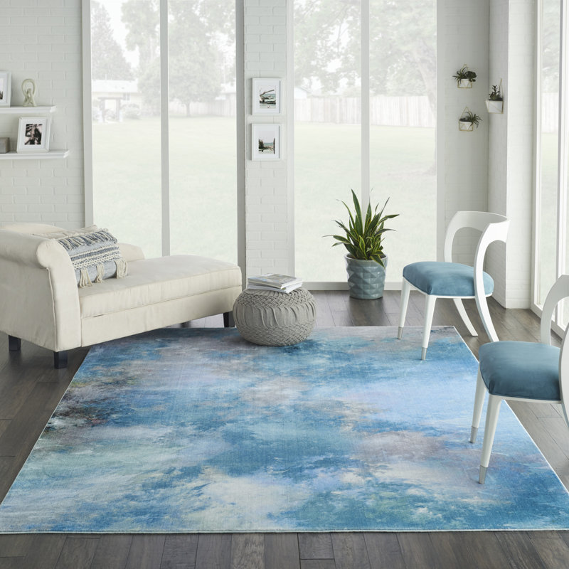 Tapis bleu en nylon touffeté à la machine Youki, Rectangle 7 pi 9 po x 9 pi 9 po