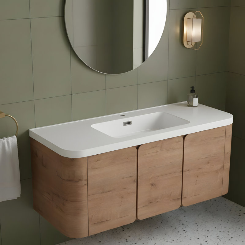 Meuble-lavabo mural avec lavabo en résine blanche, 47"