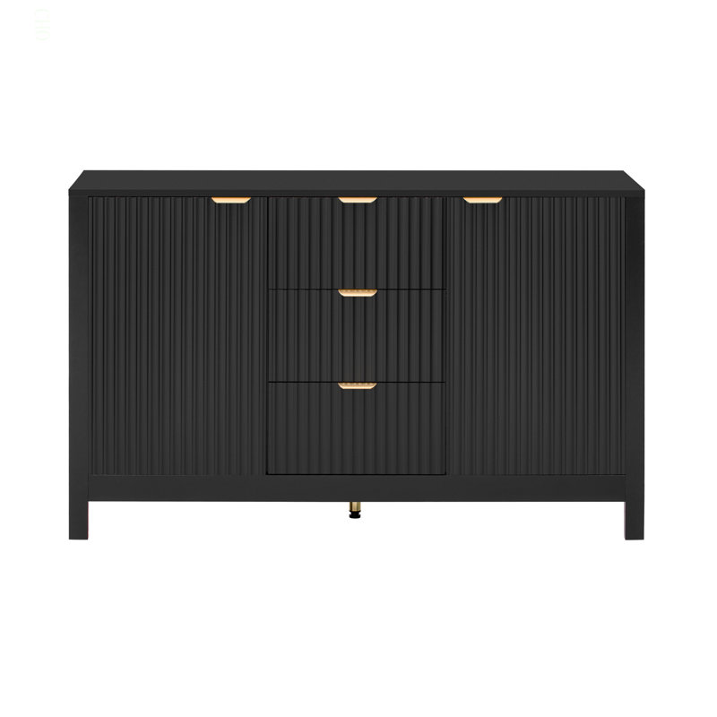 Buffet à motif ondulé - 3 tablettes réglables, 3 tiroirs et portes à fermeture en douceur, console de rangement avec poignées en métal, convient pour le bureau, le couloir et le salon