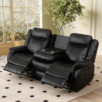 Canapé inclinable triple 78,35 po - Table rabattable centrale avec porte-gobelets, similicuir