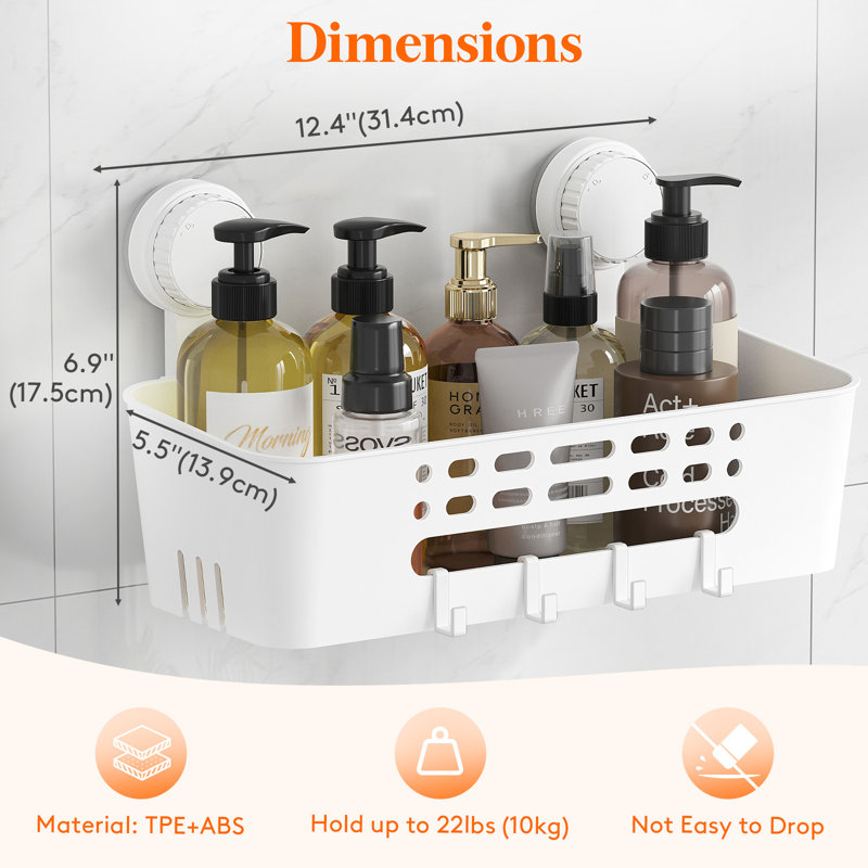 Ventouse pour panier de douche, tablettes de douche amovibles pour la douche intérieure, organisateurs de salle de bain sans perçage et support de rangement pour l'aspirateur à shampooing