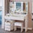 41" Large Size Left Drawer Desktop Vanity Table+Cushioned Stool, Extra Large Touch Control LED Mirror, 3-Color Switch, Multi Layer High Capacity Storage Fashionable Dresser, Suitable For Large Space-1881512361