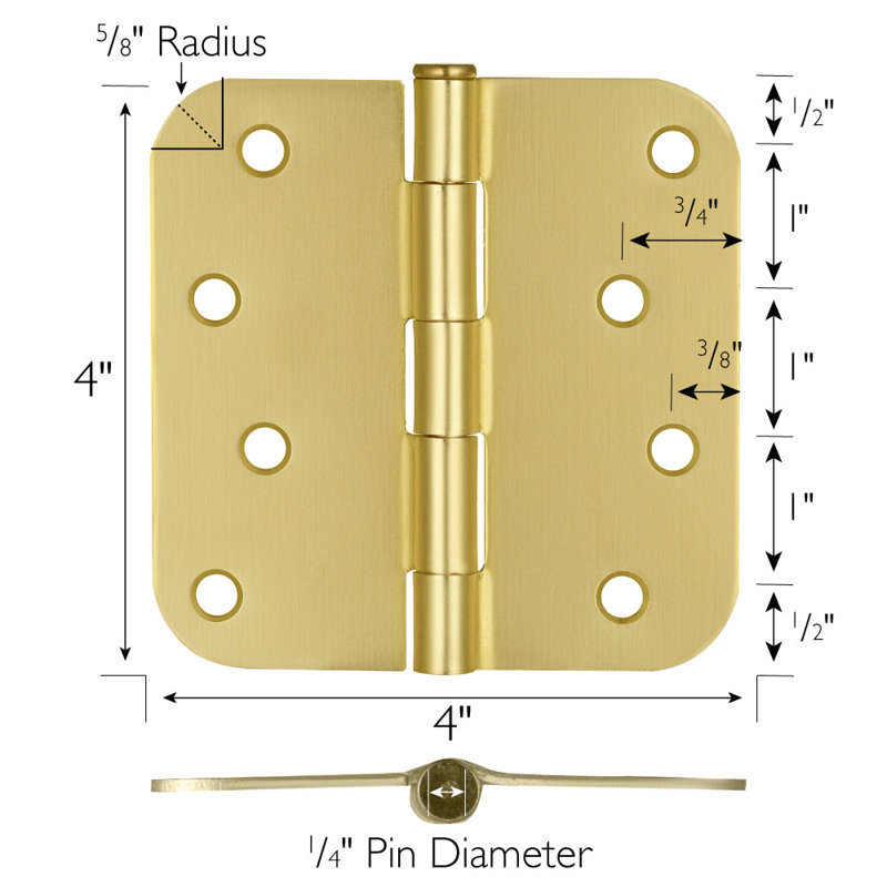 Charnières de porte 10 po H 4 po x l 4 po, Laiton satiné