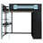 Full-Size Wood Loft Bed with Desk, Open Wardrobe & RGB LED Lighting for Gaming & Study, Blue-526128412