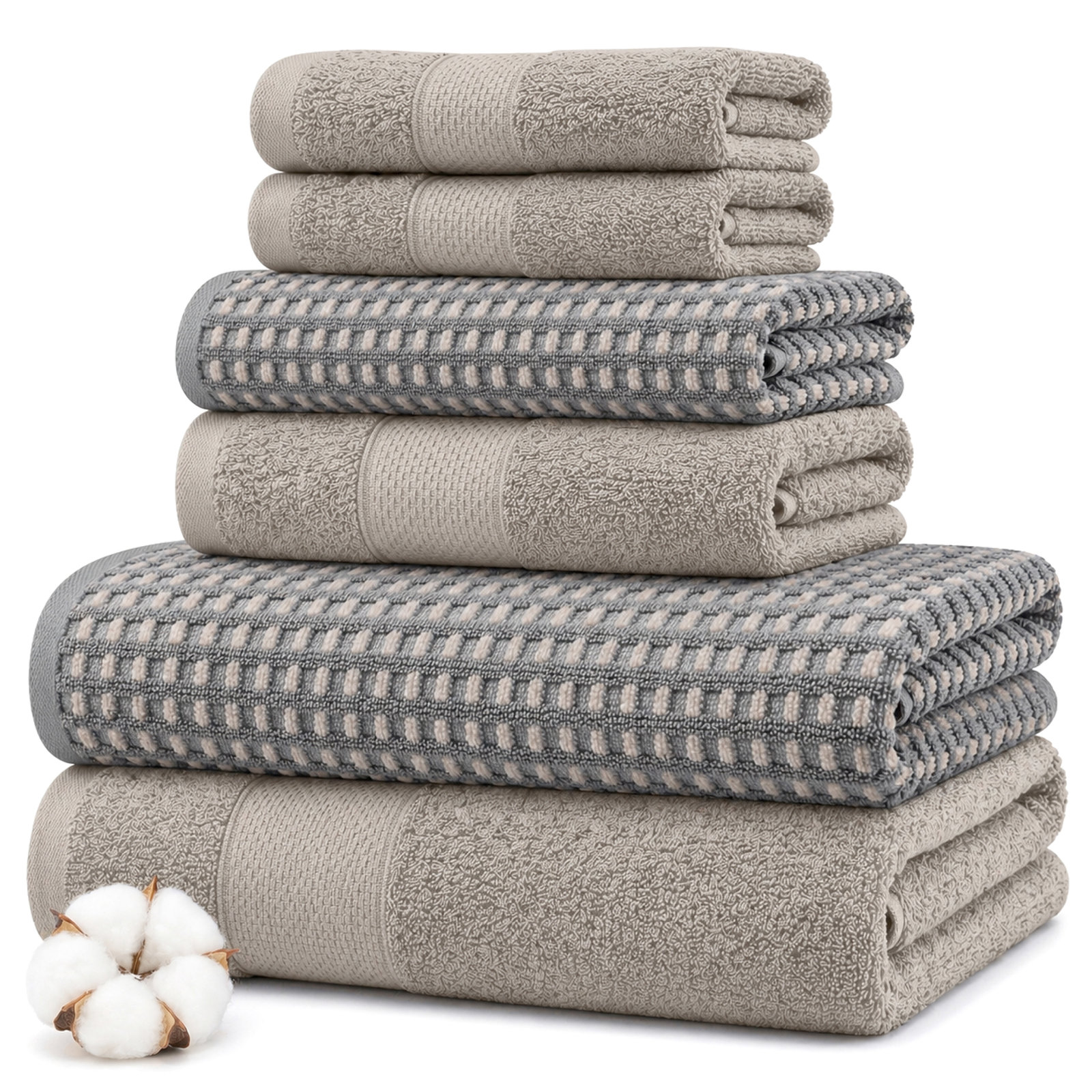 Drucilla 6-Piece Jacquard Cotton Towel Set, Charcoal