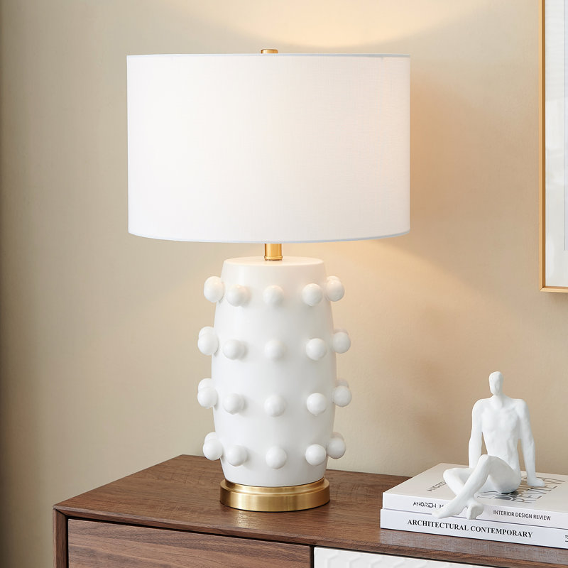 Lampe de table 26 po en céramique avec abat-jour blanc mat / blanc Farrington, Blanc mat / or