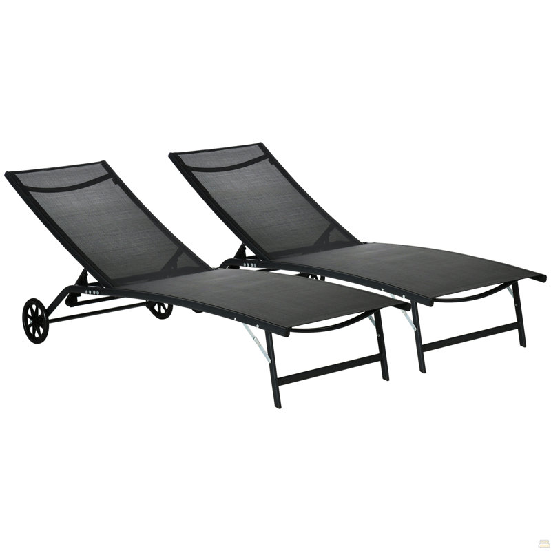 Chaise longue d'extérieur, 2 pièces avec roulettes