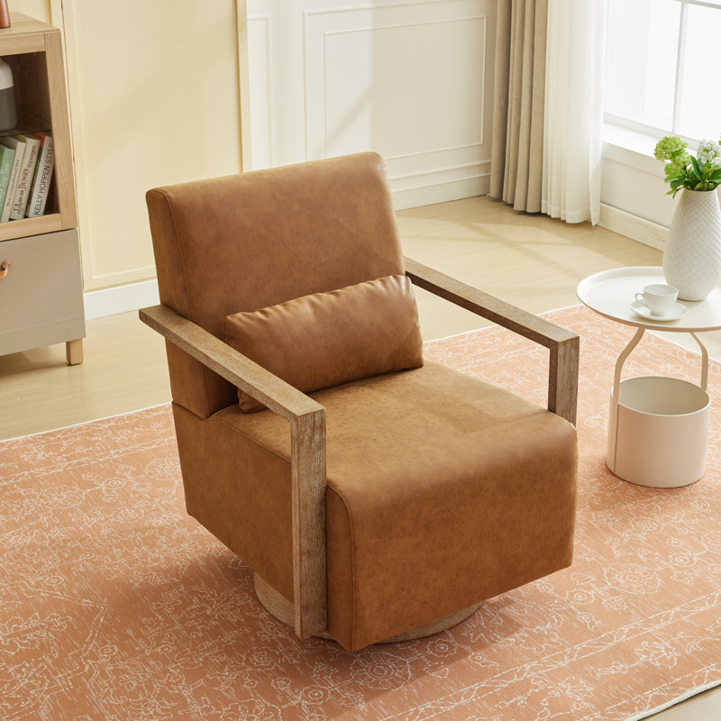 Ahmid Swivel Armchair, Brown Faux Leather