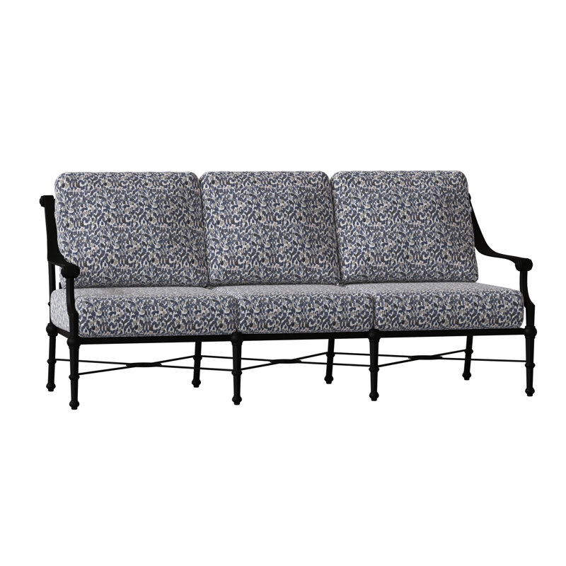 Delphi Outdoor 3 - Seat Patio Sofa, Textured Black, Spectrum Denim Sunbrella® Plainweave