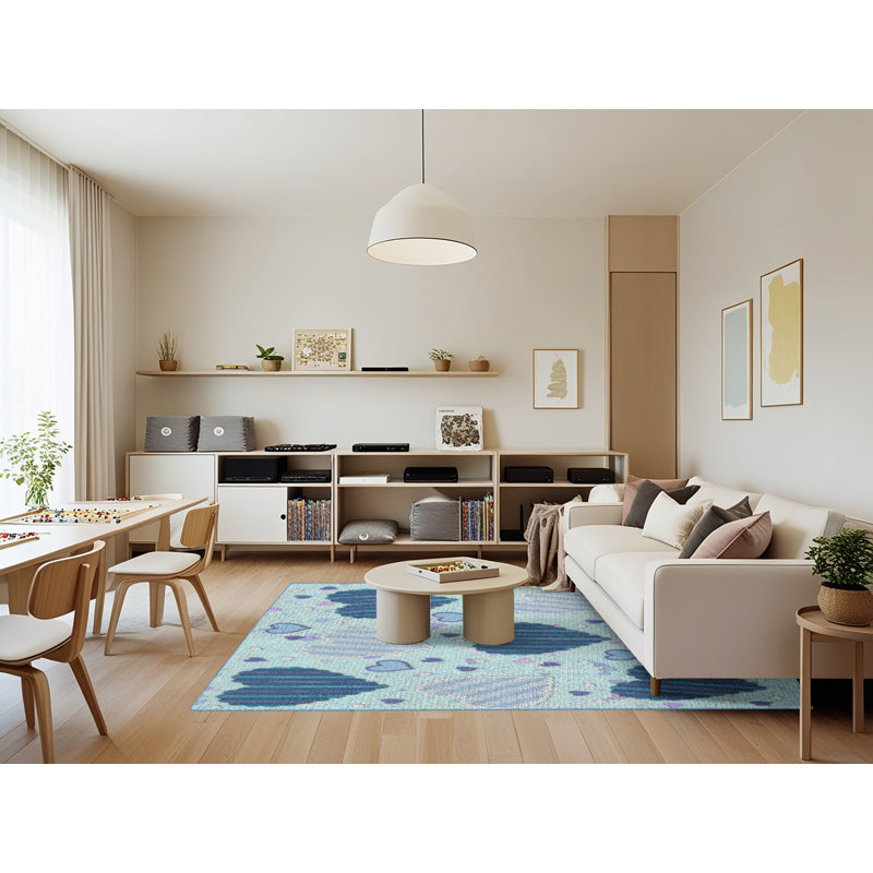Tapis bleu marine à motifs Adilene, Rectangle 7 pi x 9 pi