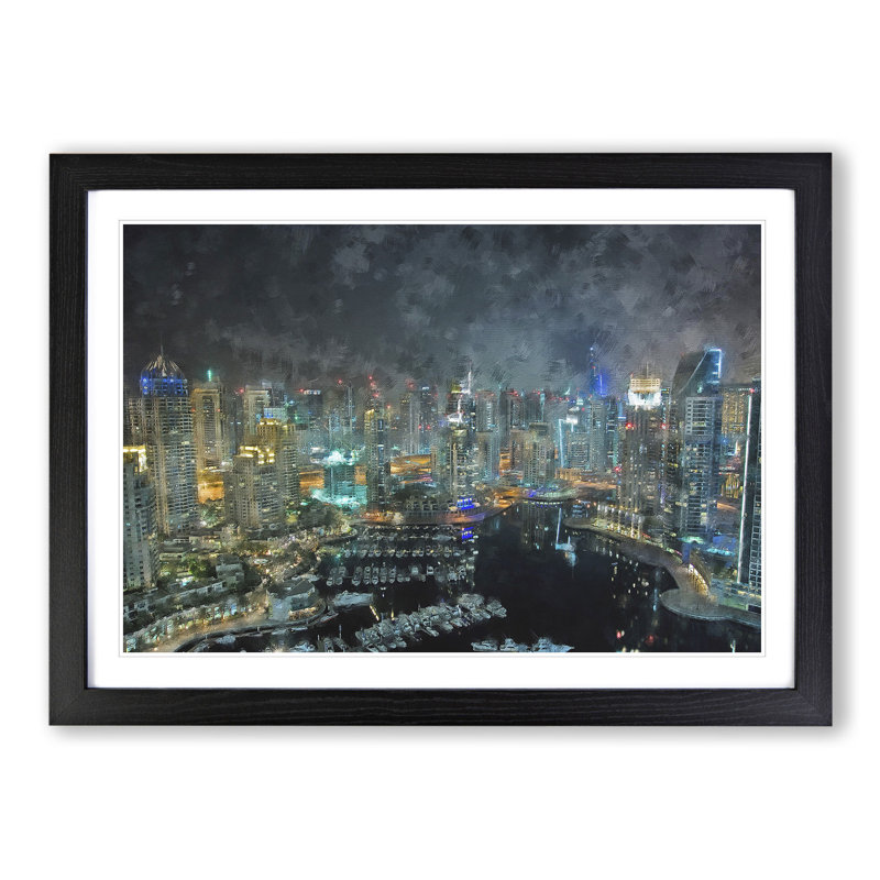 Dubai Skyline Vol.3 - Picture Frame Painting, 36cm H x 48cm W x 2cm D, Black Framed