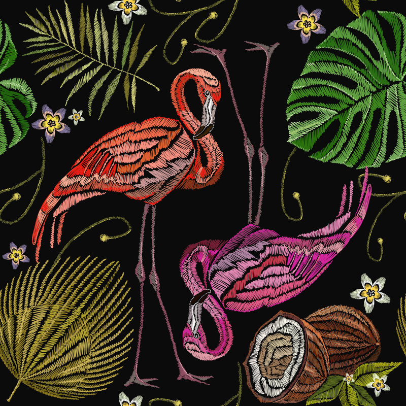 Embroidery Flamingo by Matriyoshka - Wrapped Canvas Print, 122cm H x 122cm W