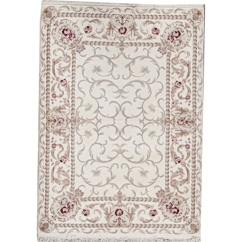 Hand-Knotted High-Quality Ivory Area Rug
