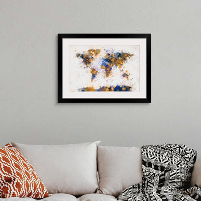 «World Map Paint Splash» par Francy, impression en jaune et bleu