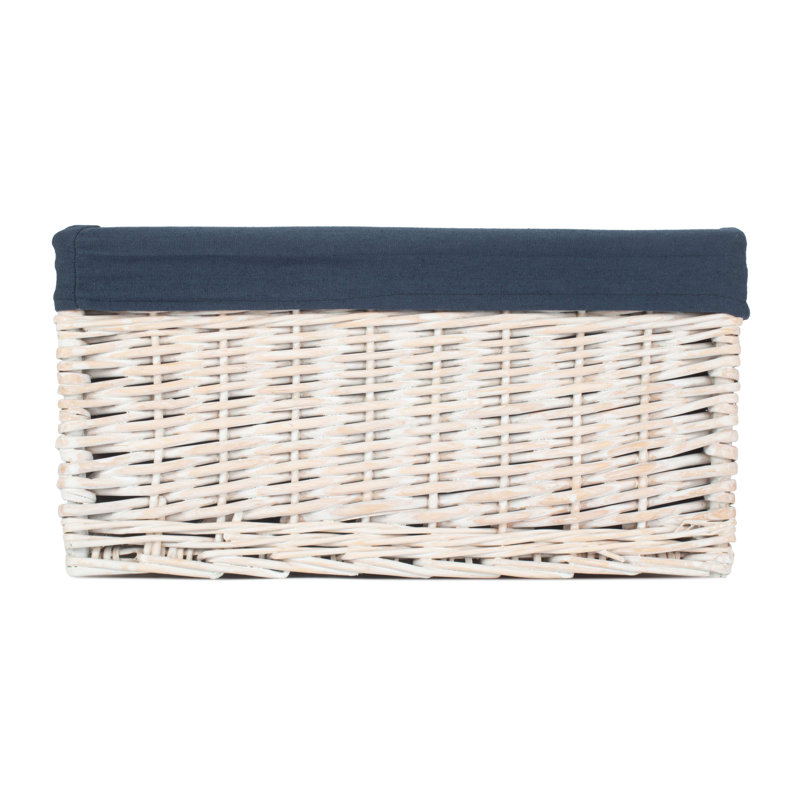 Lily Manor Wicker Storage Basket with Lining , 21cm H x 43cm W x 31cm D, White Wash/Navy