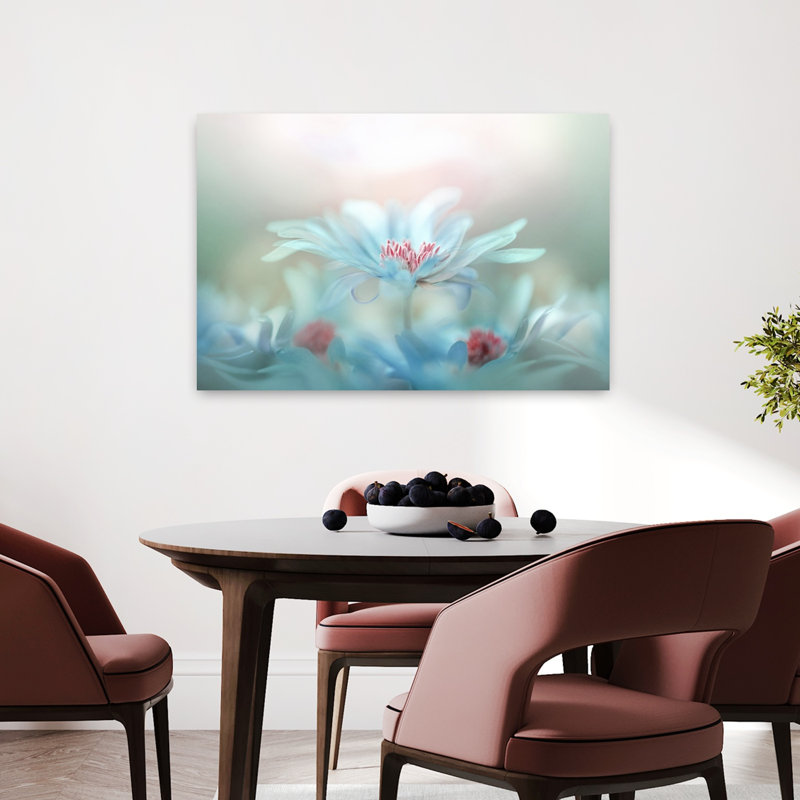 «Dreamy Blue Blossoms Abstract Delicate Dreamy Flower Nature», reproduction d'art murale, H 24 po x l 36 po