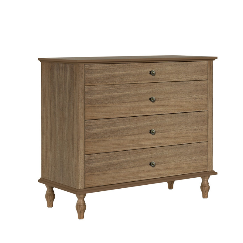 Large 4-Drawer Chest with Solid Wood Foot, Light Brown