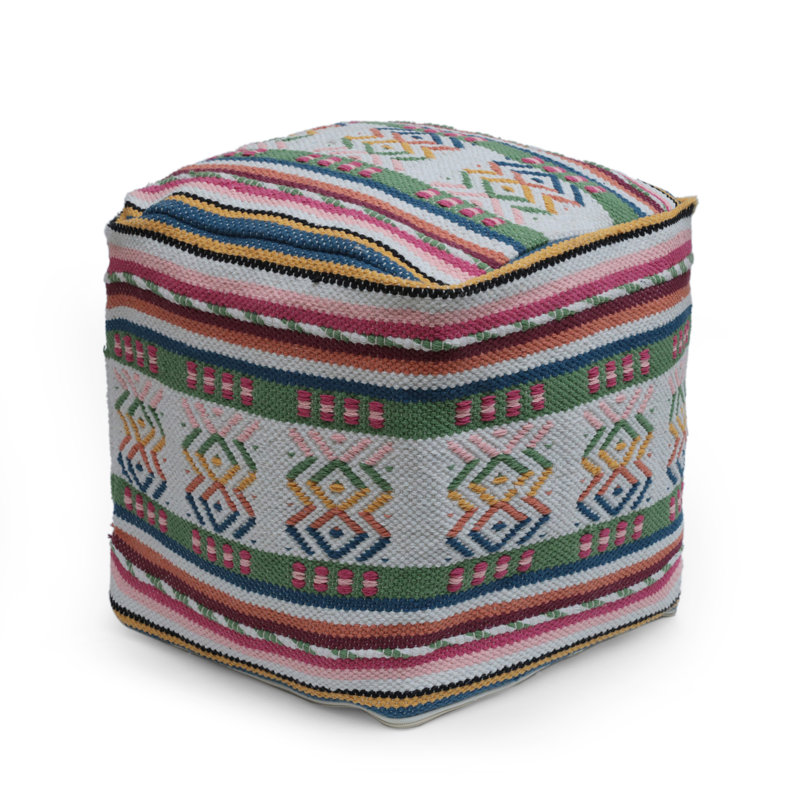 Pouf carré à imprimé péruvien fabriqué à la main Inca, blanc, rose, multicolore