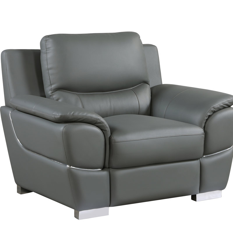 Fauteuil d'angle en cuir véritable de 45,09 po Uranie, Cuir Uranie gris