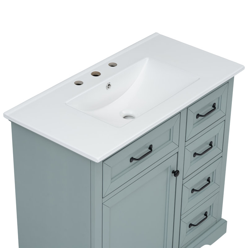 Essey 36'' Bathroom Vanity With Ceramic Sink, Gray, Black