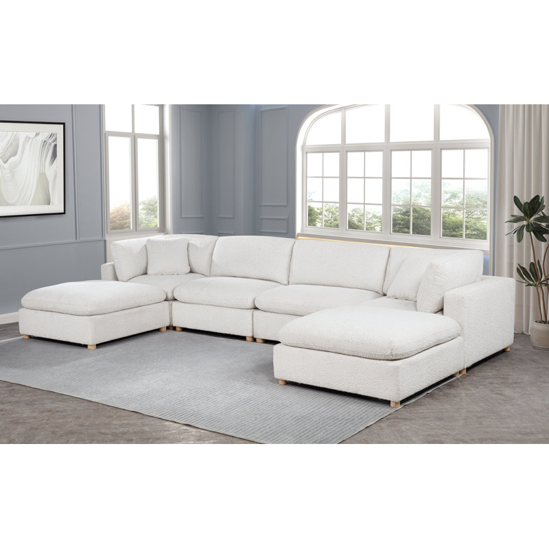 Ensemble modulaire 6 pièces en tissu Teddy Boucle, Nounours crème