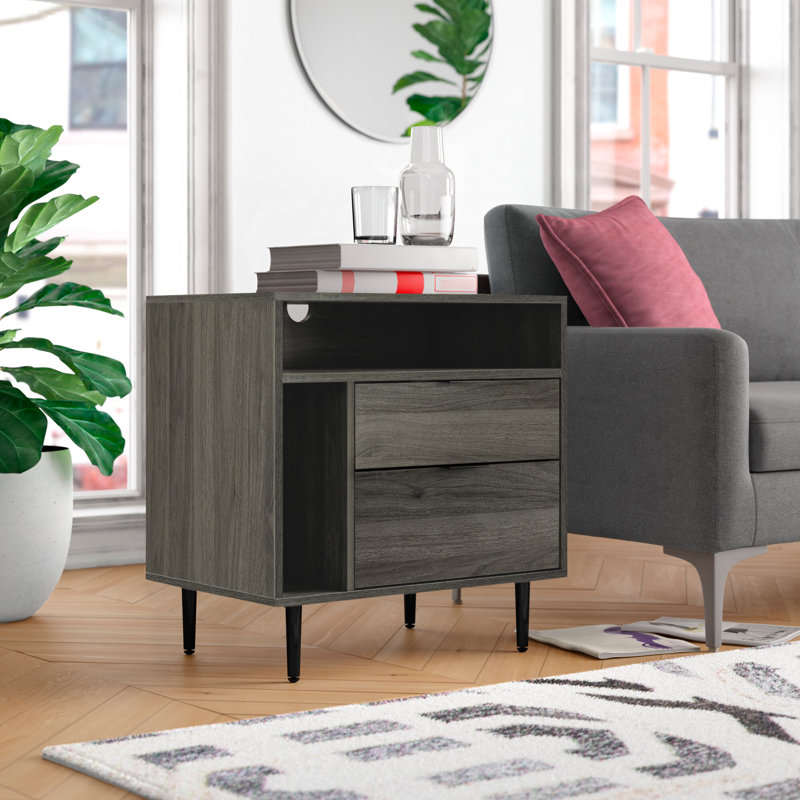 Aderita 2-Drawer Nightstand with Magazine Storage, Slate Gray