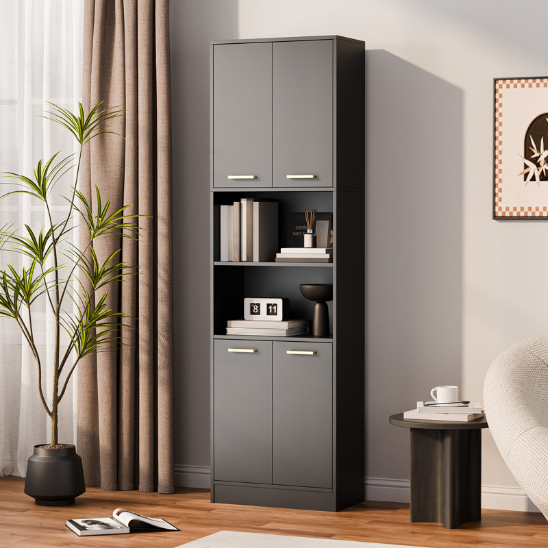74.8'' H X 22.1'' W Manufactured Wood Standard Bookcase with Adjustable Shelves, Black