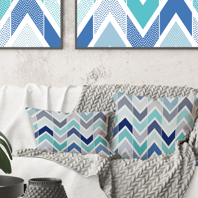 Coussin décoratif rétro à motif zigzag bleu clair - 1