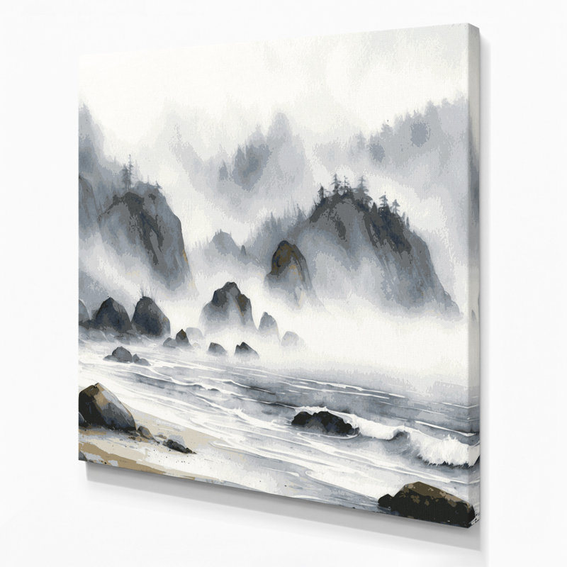 Art mural sur toile Coastal Foggy Shore, H 16 po x l 16 po