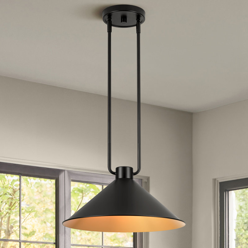 Sparkia 1-Light Single Bell Cone Pendant Light with  Black Metal Shade