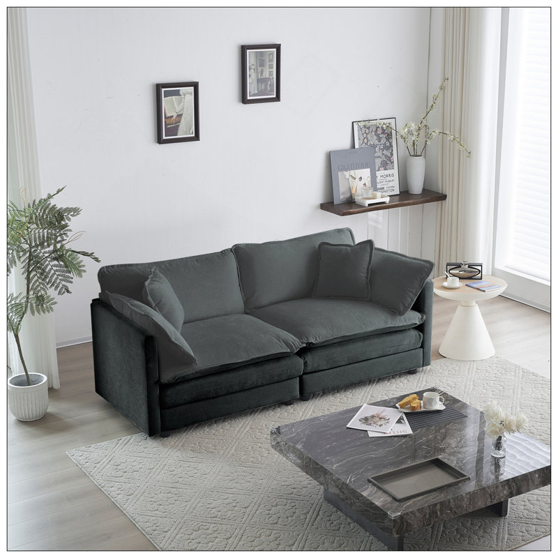 Canapé pour causeuse moderne en tissu de grande taille à 2 places avec 4 coussins, chenille grise, Gris