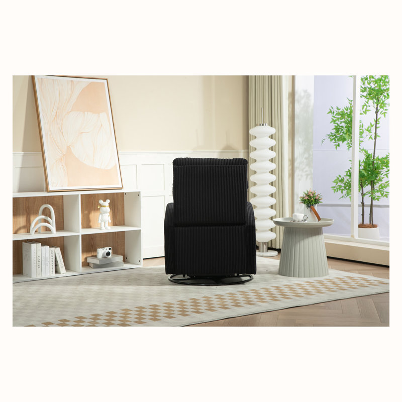 Upholstered Swivel Glider Rocking Chair, Black Corduroy