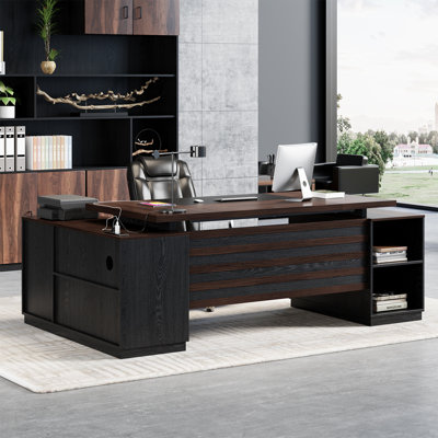 78-Inch L-Shaped Executive Desk Large Office Desk With Power Outlet, Drawer Lateral File Cabinet, Modern Computer Table With Open Shelf And Storage Ca