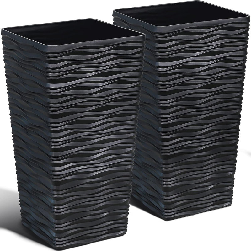 2-Pack Tall Tree Planter, Black, 22.01" H x 10.98" W x 10.98" D, 2