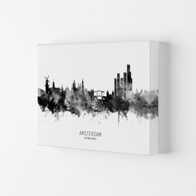 Amsterdam Netherlands Skyline Black White City Name by Michael Tompsett - Print