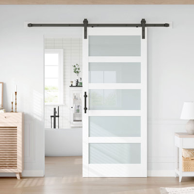 Glass Manufactured Wood Barn Door with Installation Hardware Kit