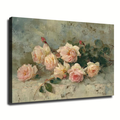 Reproduction d'art rétro sur toile tendue à motif de roses roses, nature morte, grande galerie