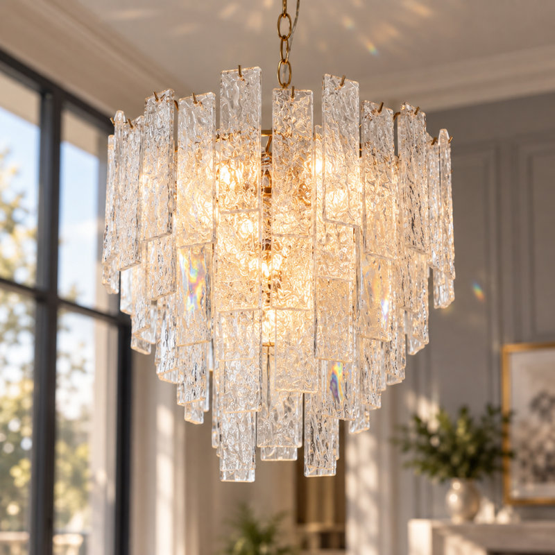 Lustre Kethe à 8 lumières, style glamour, à intensité variable, avec cristal en verre martelé, pour salle à manger.