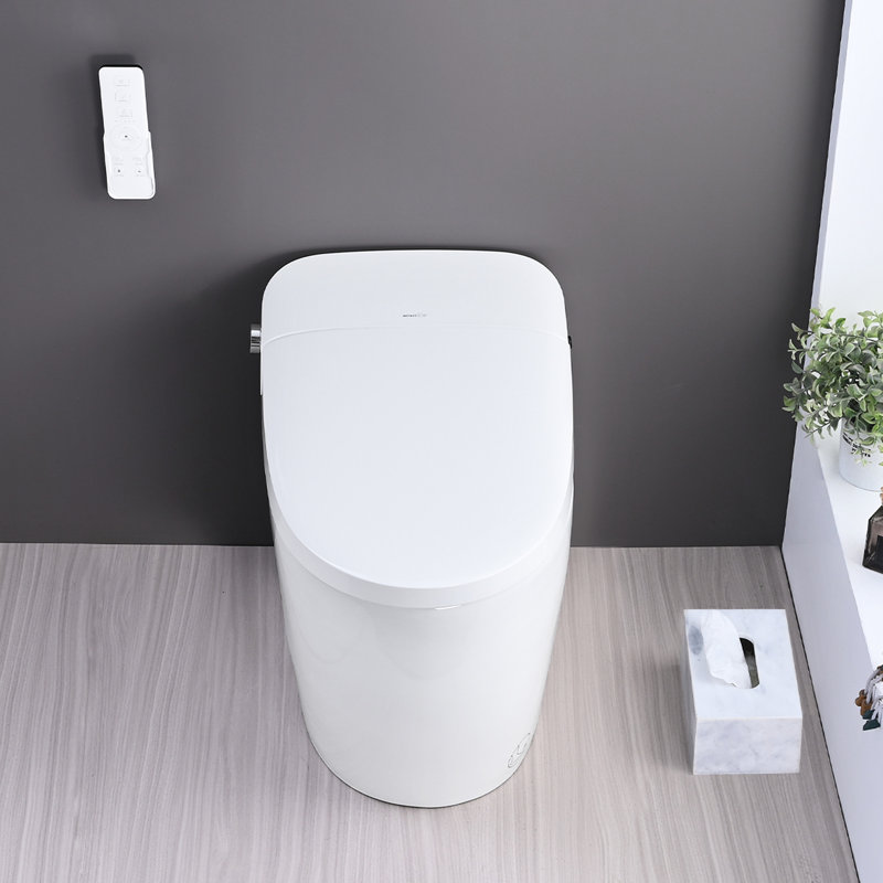 Toilette intelligente à siège chauffant, descente silencieuse silencieuse, chasse à distance. Céramique blanche, toilette de 18,5 po de hauteur avec nuit, chasse d'eau, duvet. 27,57 po de profondeur, 89,79 lb de poids, contrôlé